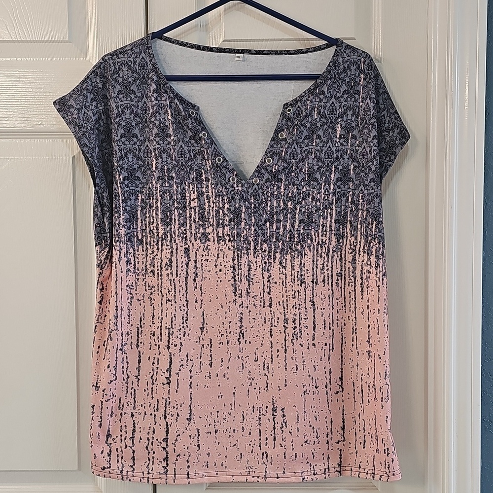 NWOT Women's Summer Boho Cap Sleeve Loose fit Gradient Summer Top Pink Gray XL - Picture 3 of 10